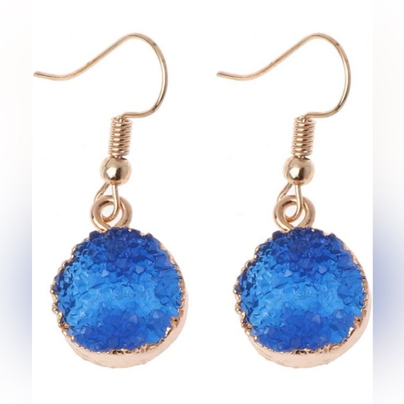 Stone Hook Drop Earring Round Circle Natural Quartz Geode Crystal Jewelry - Picture 1 of 6